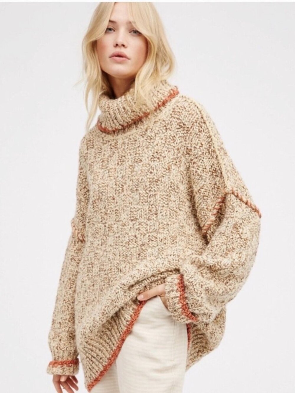 Free People Echo Pullover Oversized Knit Sweater in Cream